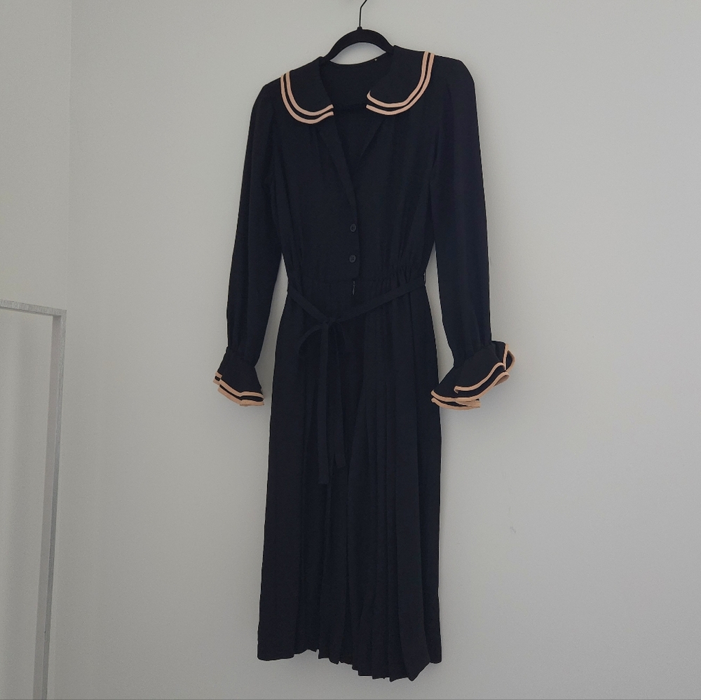 Albert Nipon Vintage Black With Cream Pleated Ski… - image 2
